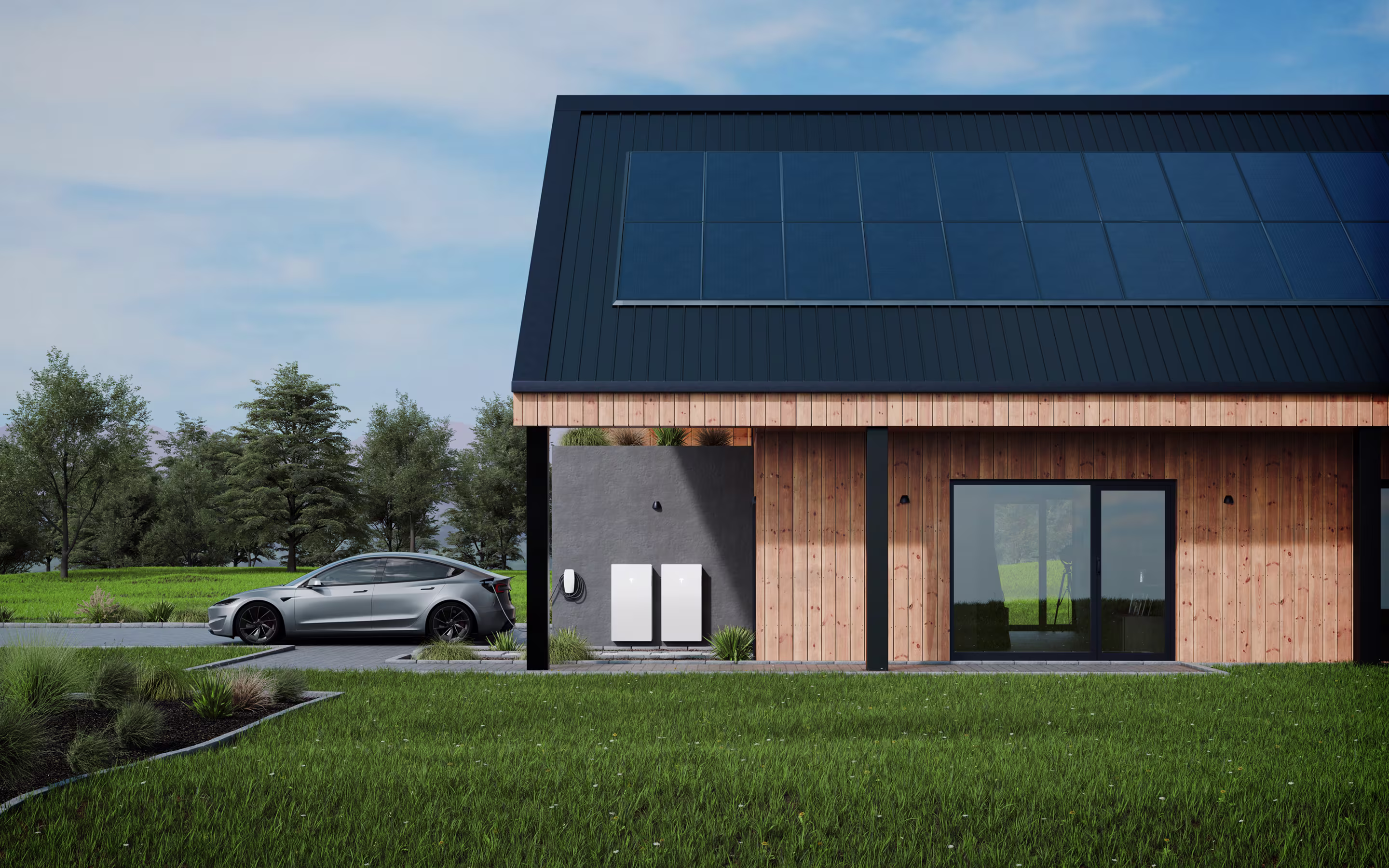 Güneş panelli evde Tesla araç, Powerwall ve Wall Connector